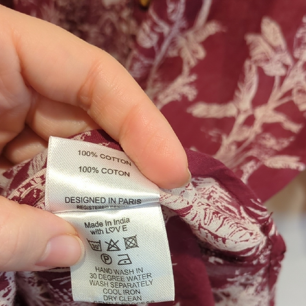 Miss June Cotton Boho Paris Toile Ruffle Sleeve Mini Dress Burgundy Red Boho NWT - Picture 9 of 12